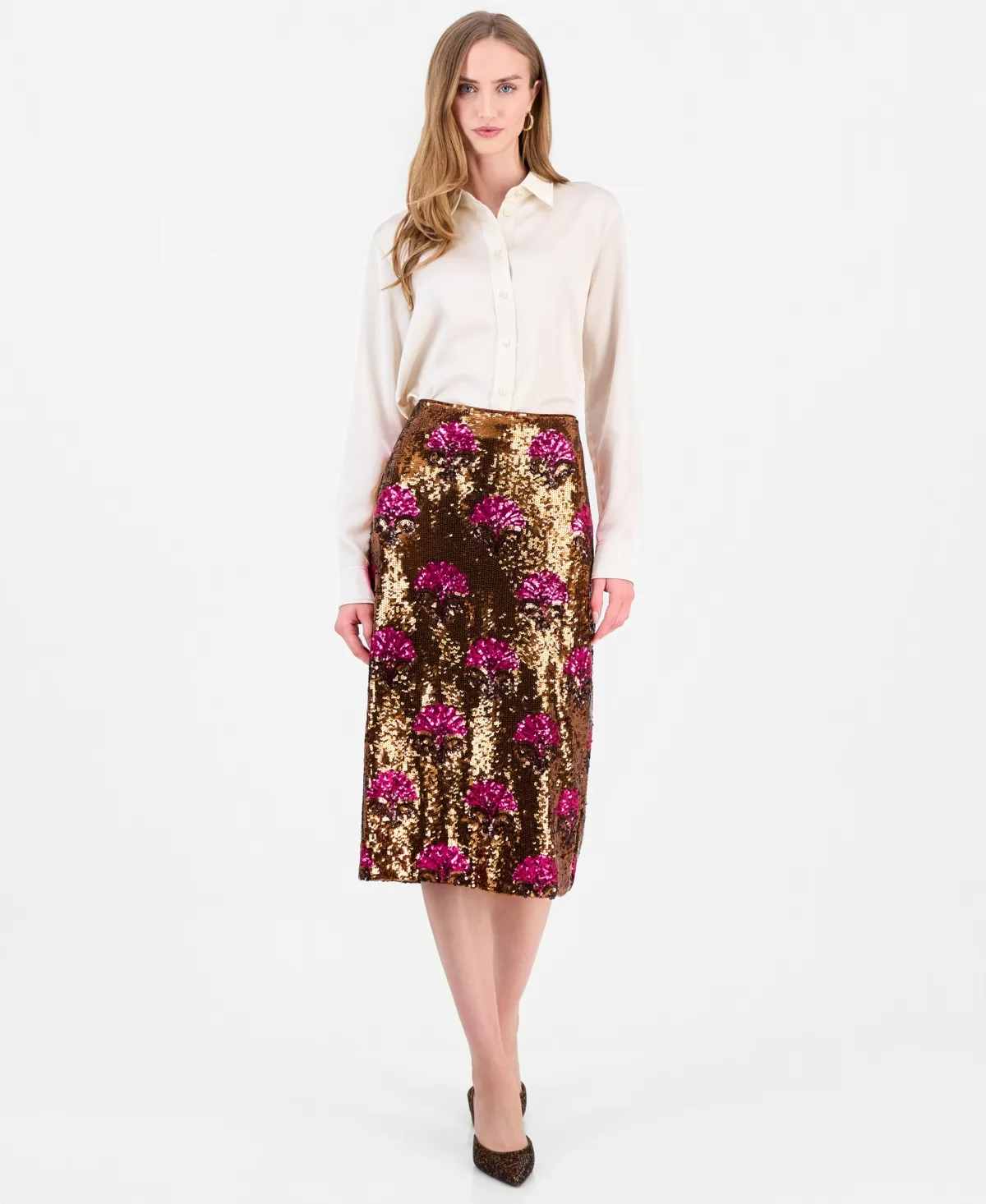 Emersyn High-Waisted Sequin Pencil Midi Skirt by Elie Tahari