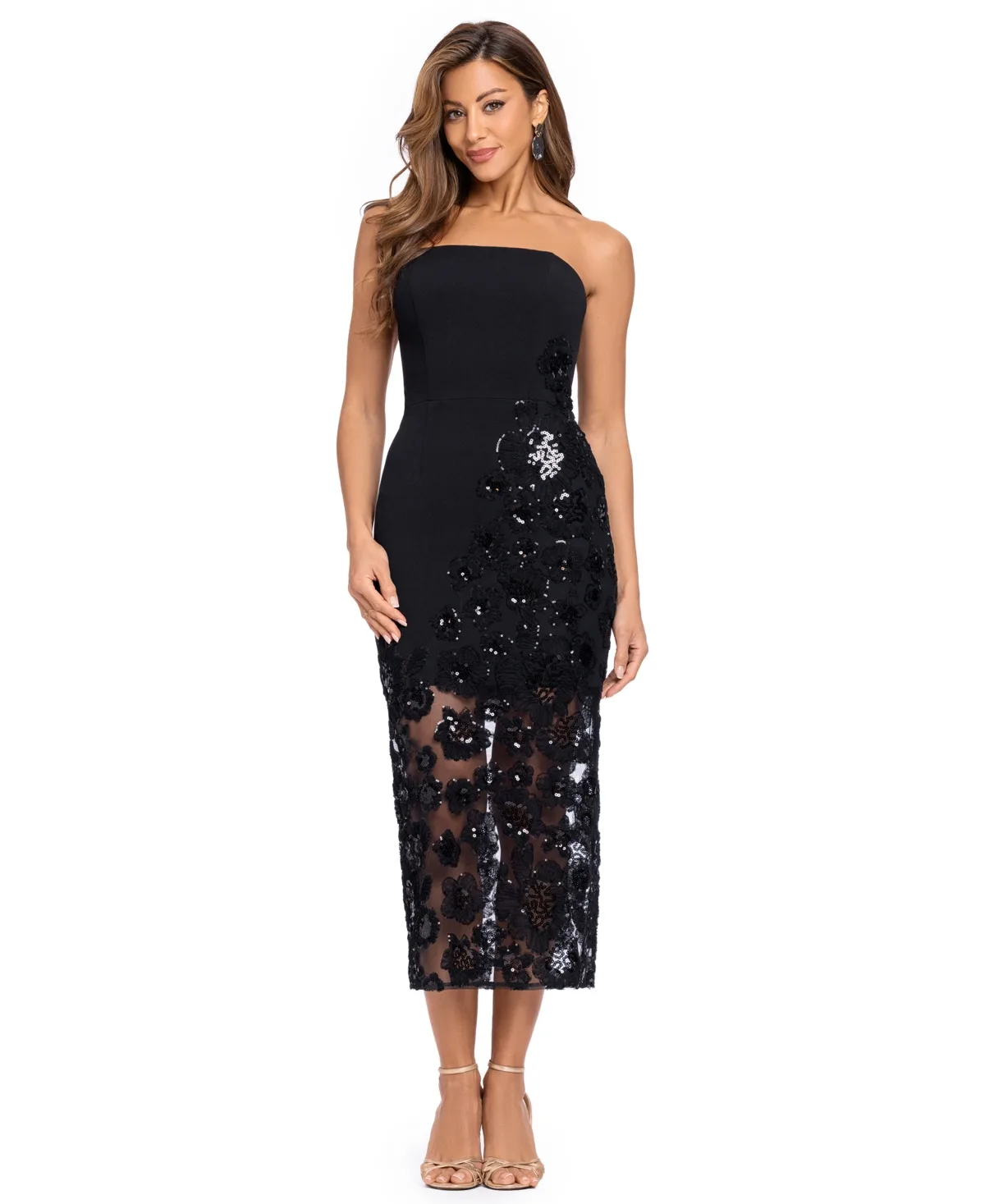 Strapless Lace Midi Dress by Xscape