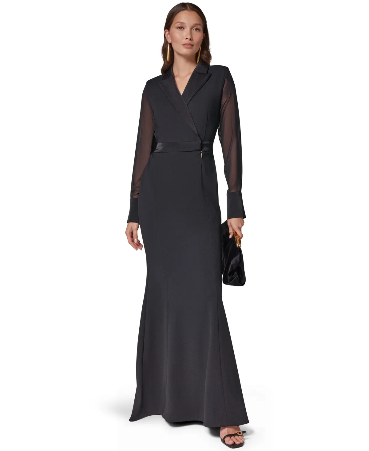 Shawl Collar Faux-Wrap Gown by Donna Karan New York