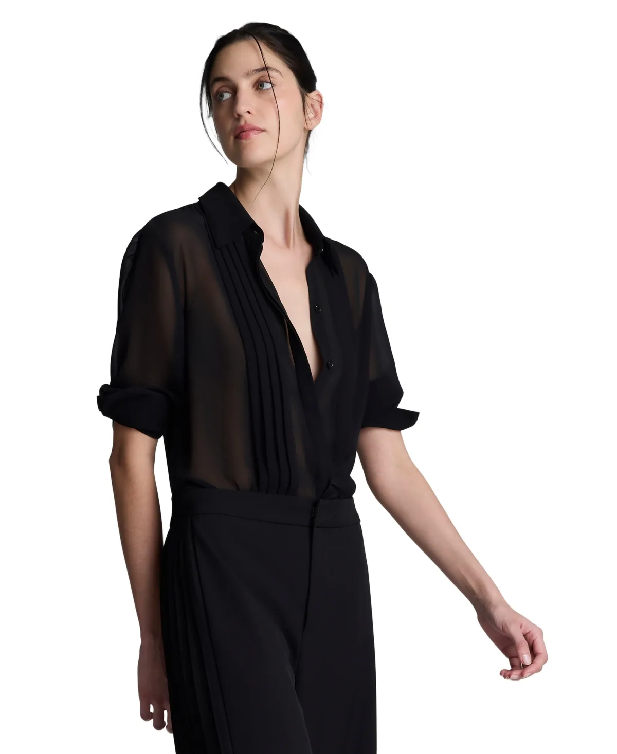 Long-Sleeve Sheer Chiffon Blouse by Kenneth Cole