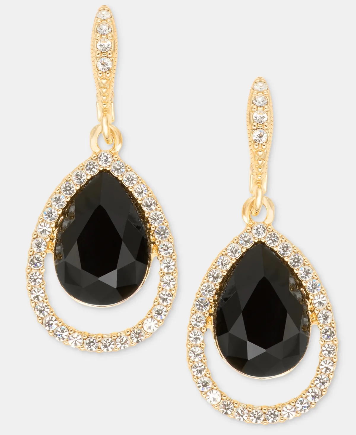 Gold-Tone Mixed Metal Crystal Open Pave Pear Drop Earrings