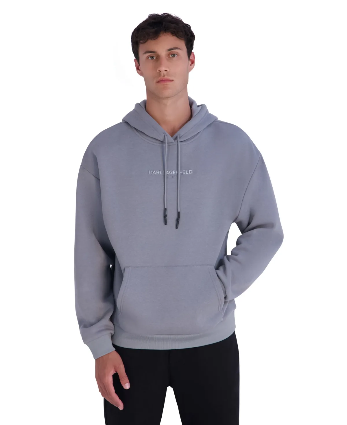 Embossed Logo Fleece Oversized Hoodie by Karl Lagerfeld