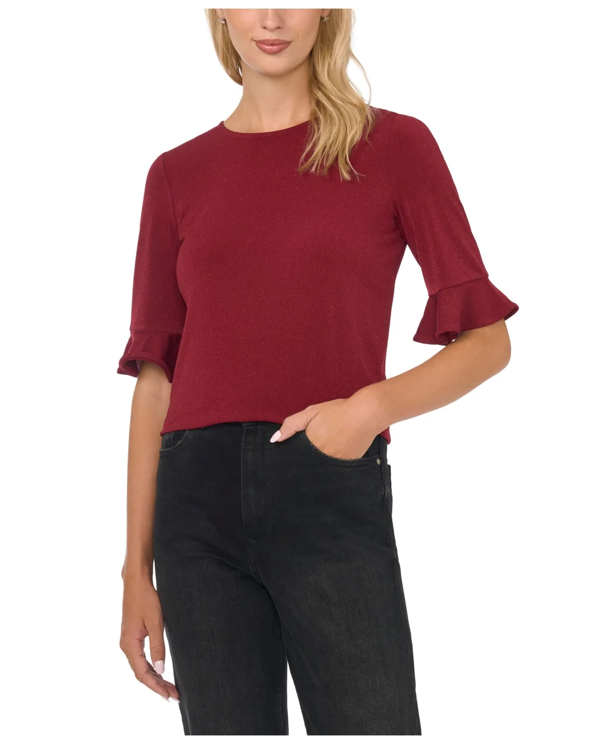 Velvet 3/4-Length Sleeve Crewneck Top by CeCe