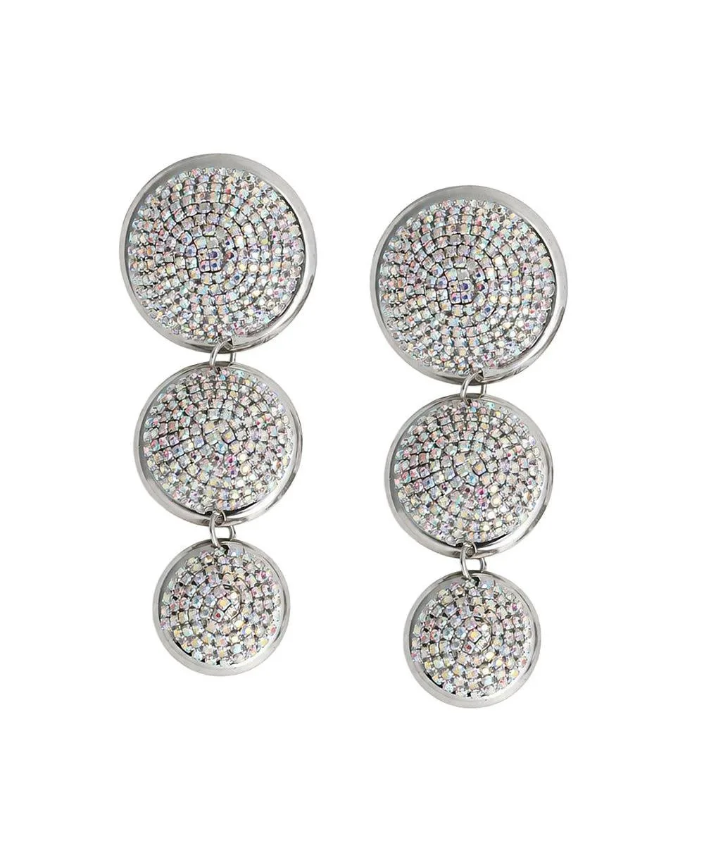 Crystal Silver-Tone Triple Graduated Disc Drop Earrings by Sohi