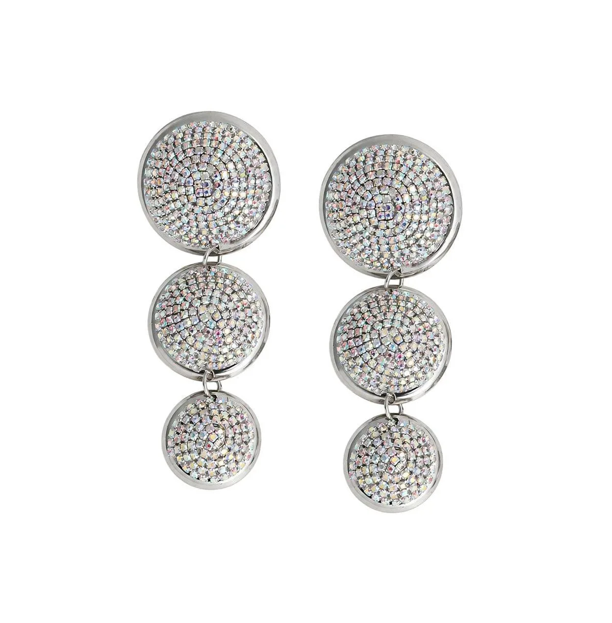 Crystal Silver-Tone Triple Graduated Disc Drop Earrings by Sohi