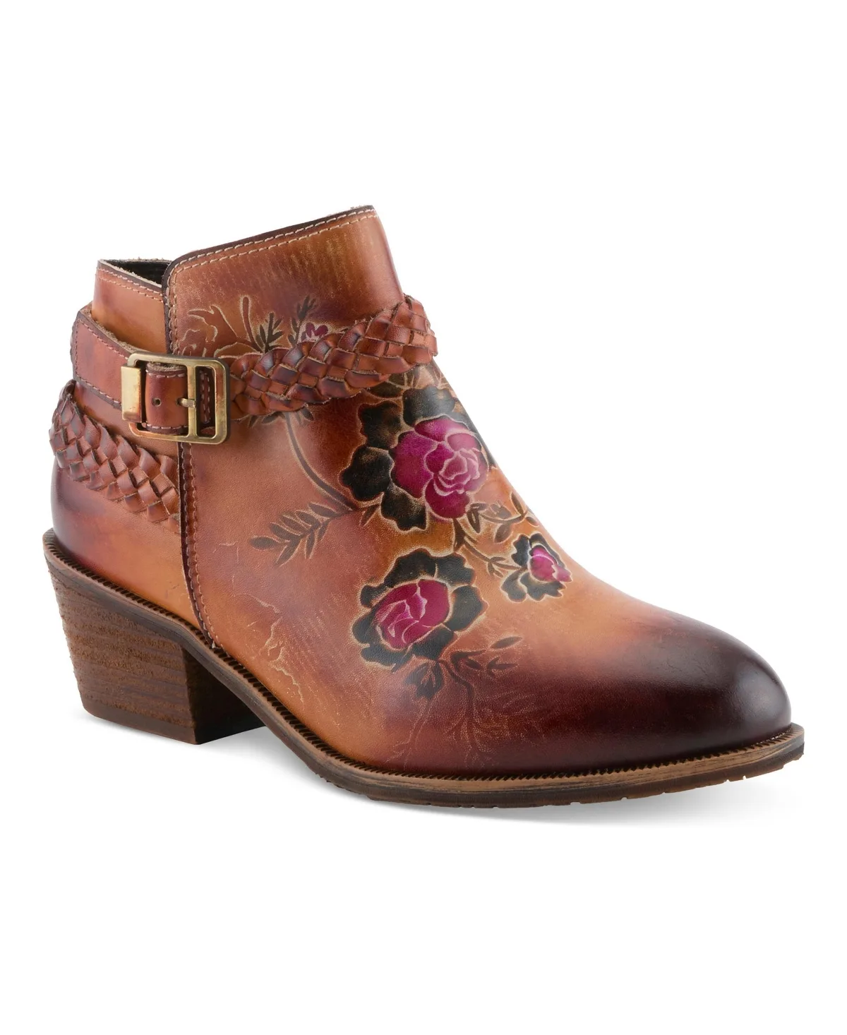 Across Hand-Painted Floral-Motif Braided-Leather Ankle Boots