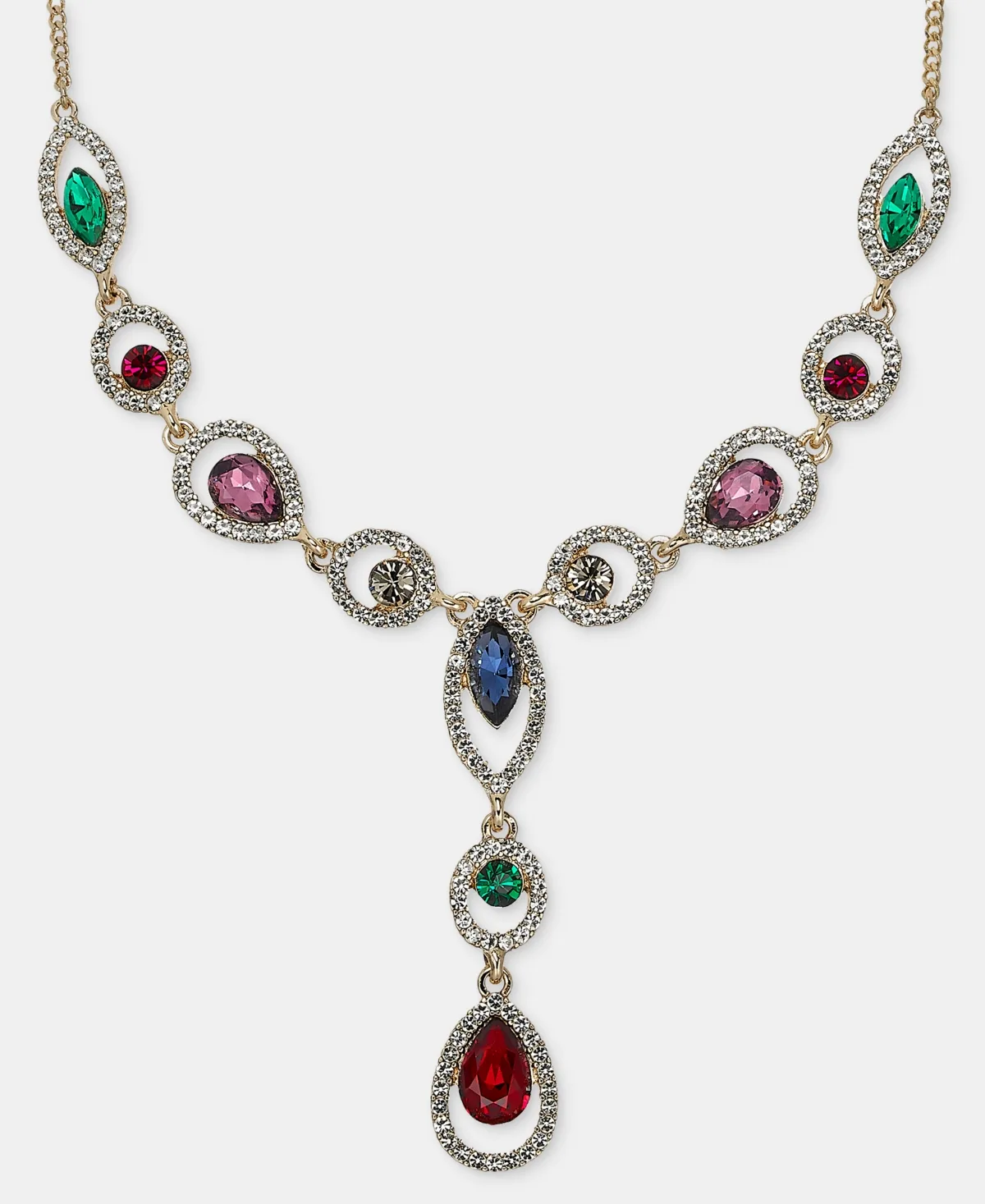 Glass Crystal Jet Statement Mixed Metal Y Necklace, 16"