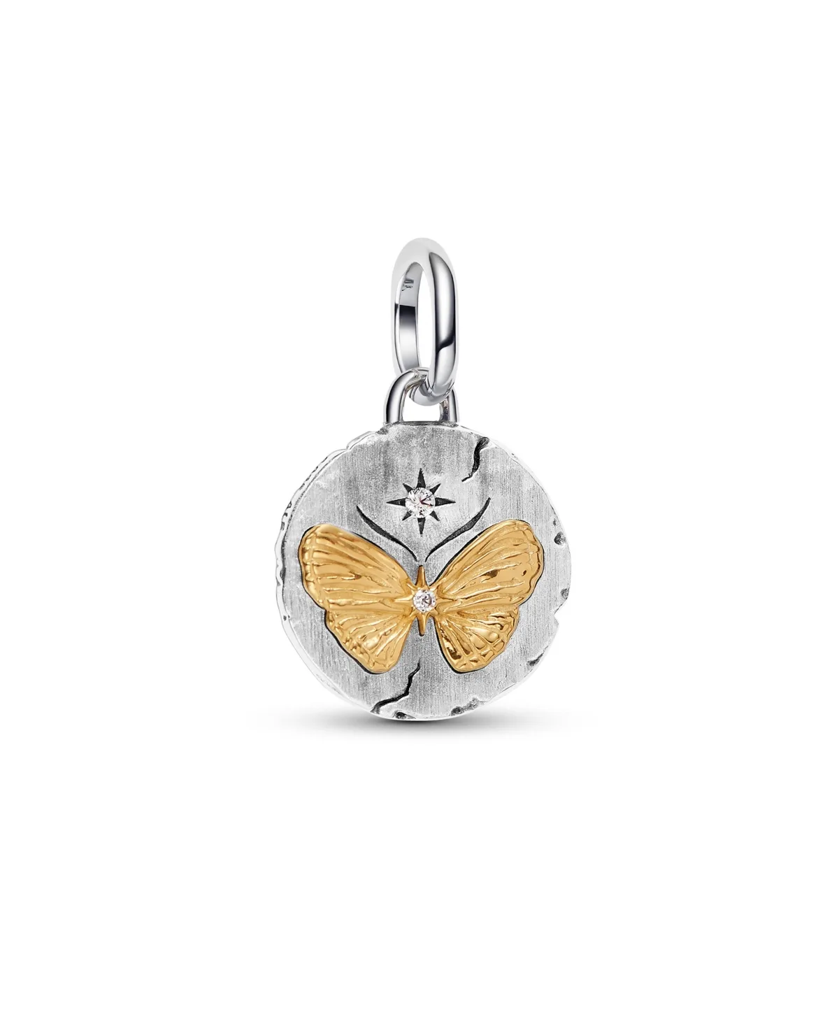 Cubic Zirconia Two-Tone Butterfly Medallion Charm