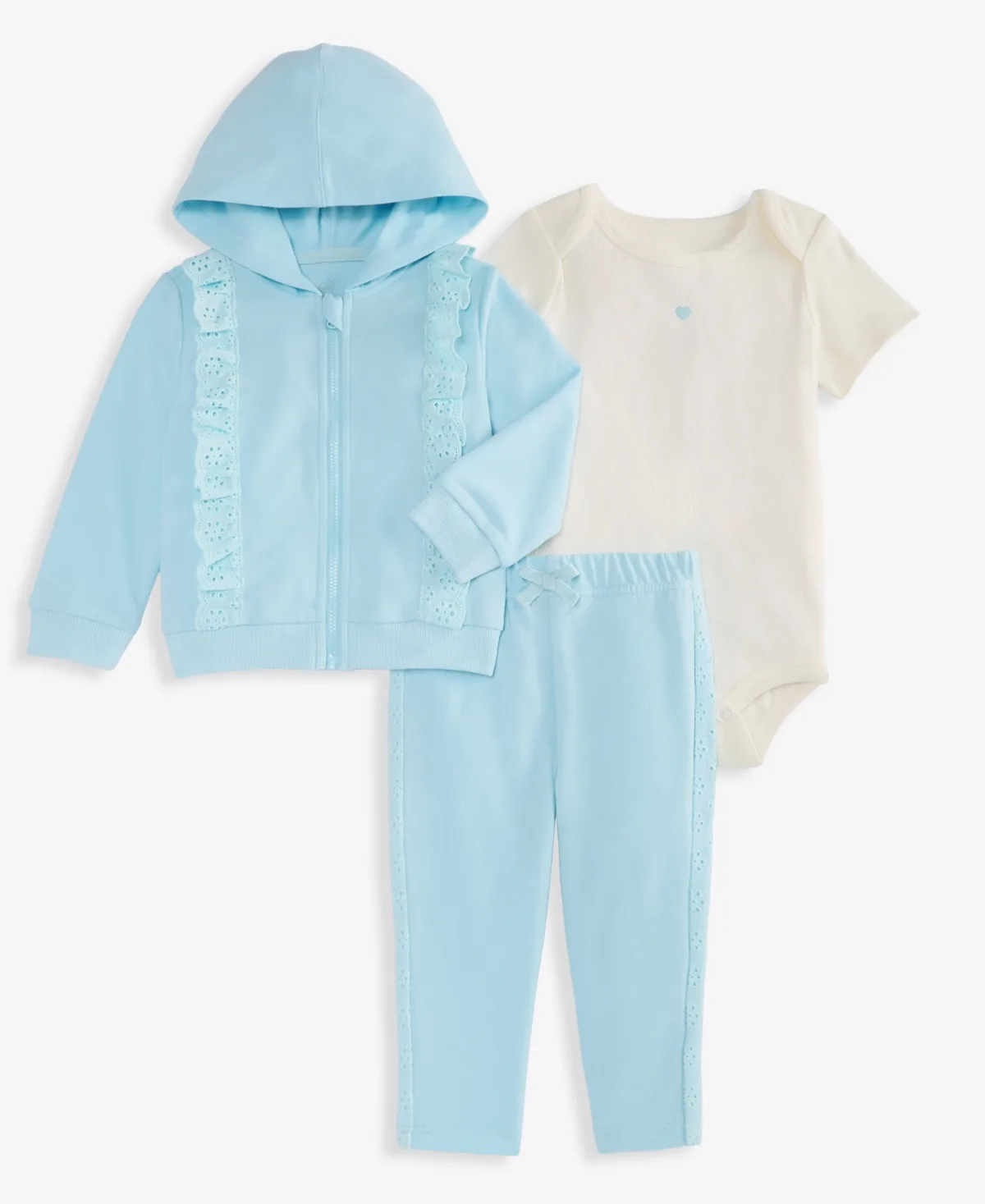Eyelet-Trim Zip-Front Hoodie, Bodysuit and Pants, 3-Piece Set by First Impressions