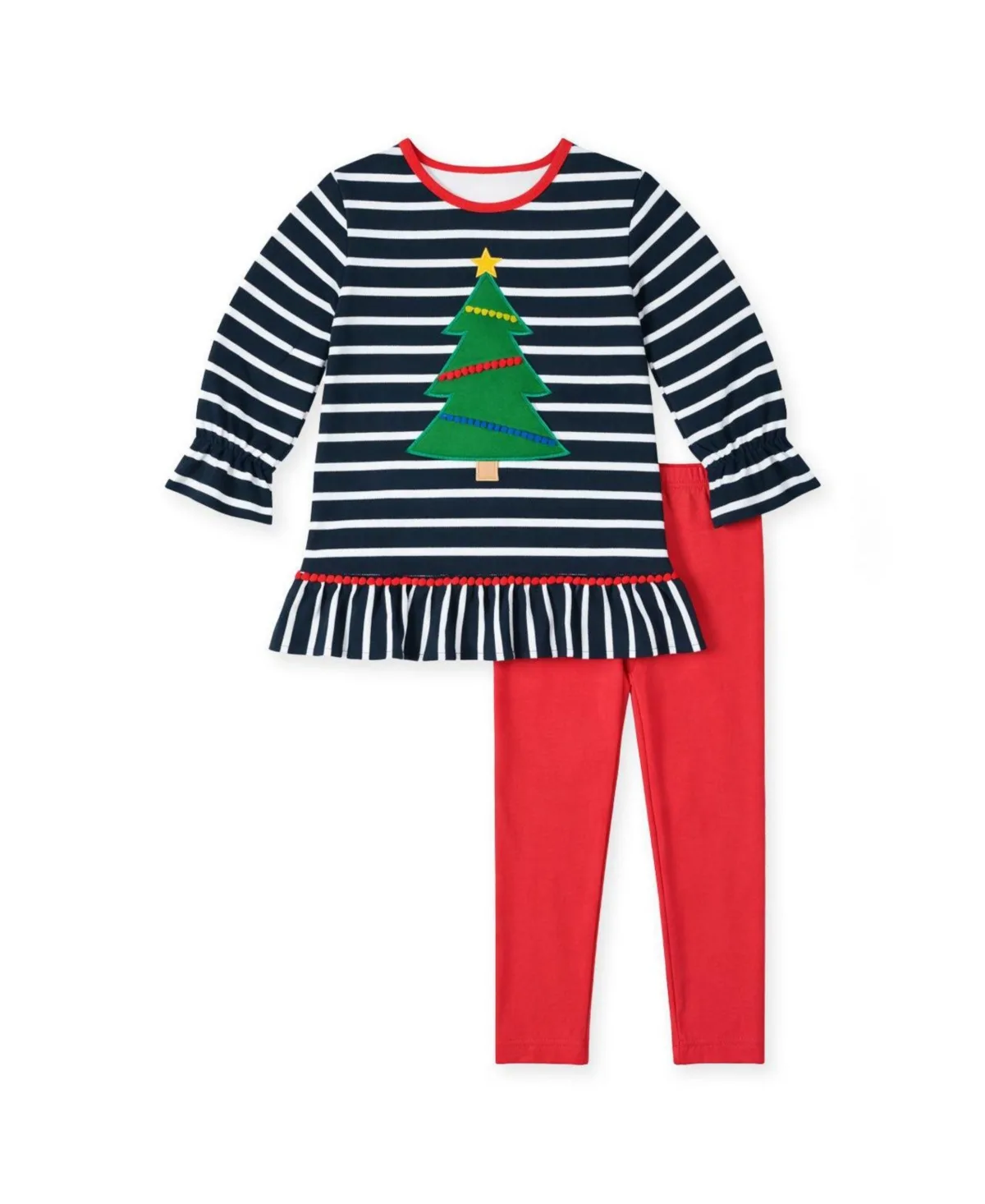Christmas Tree Striped Long-Sleeve Tunic and Leggings, 2-Piece Set by Florence Eiseman