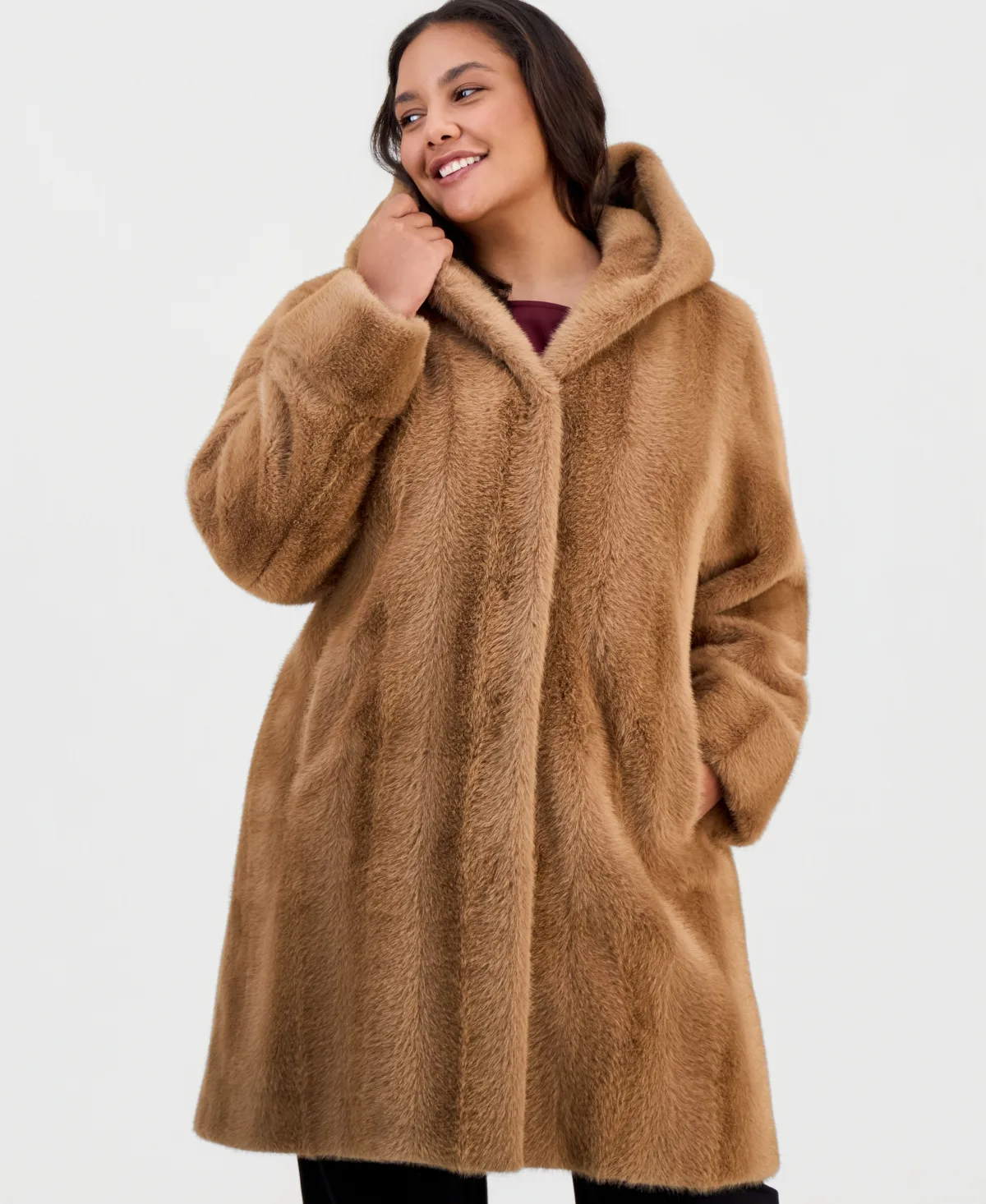Hooded Faux Fur Coat by Jones New York