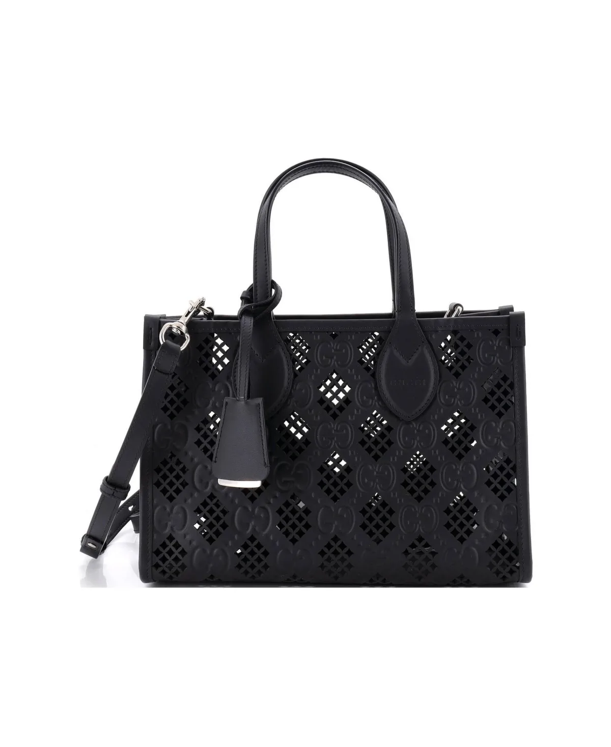 Pre-Owned Gucci Small Convertible Tote Gg Debossed Laser Cut Leather by Gucci