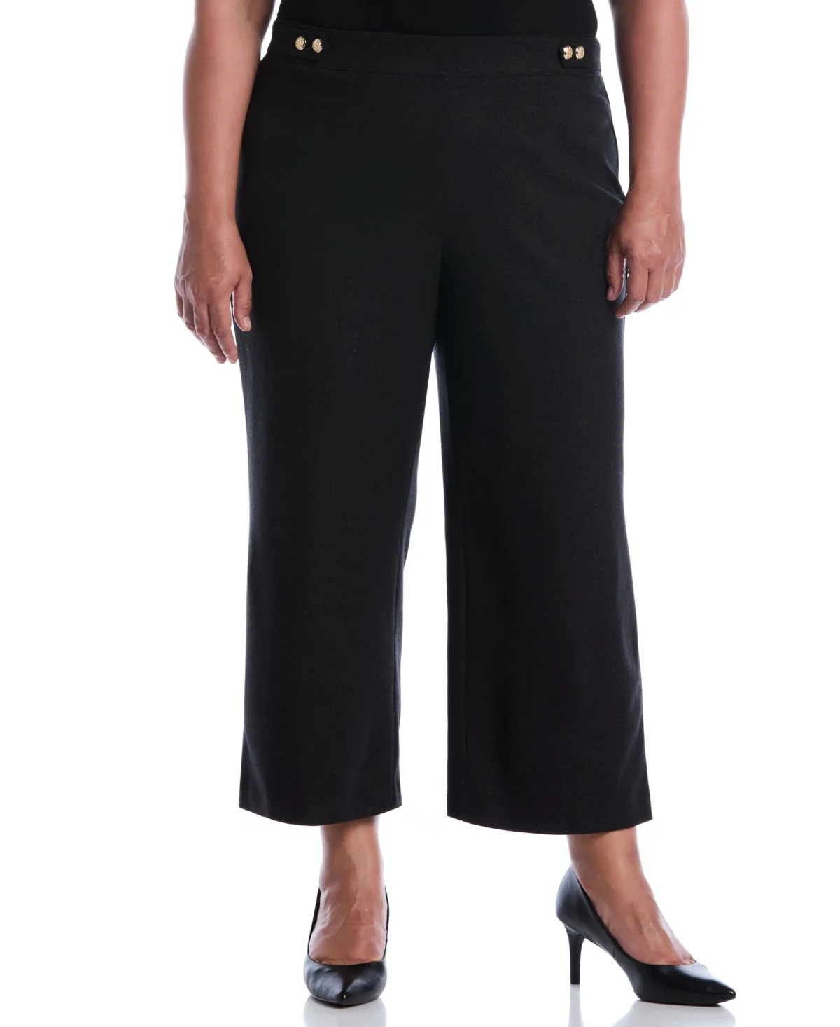 Button Tab Wide Leg Cropped Pull-On Pants by Rafaella
