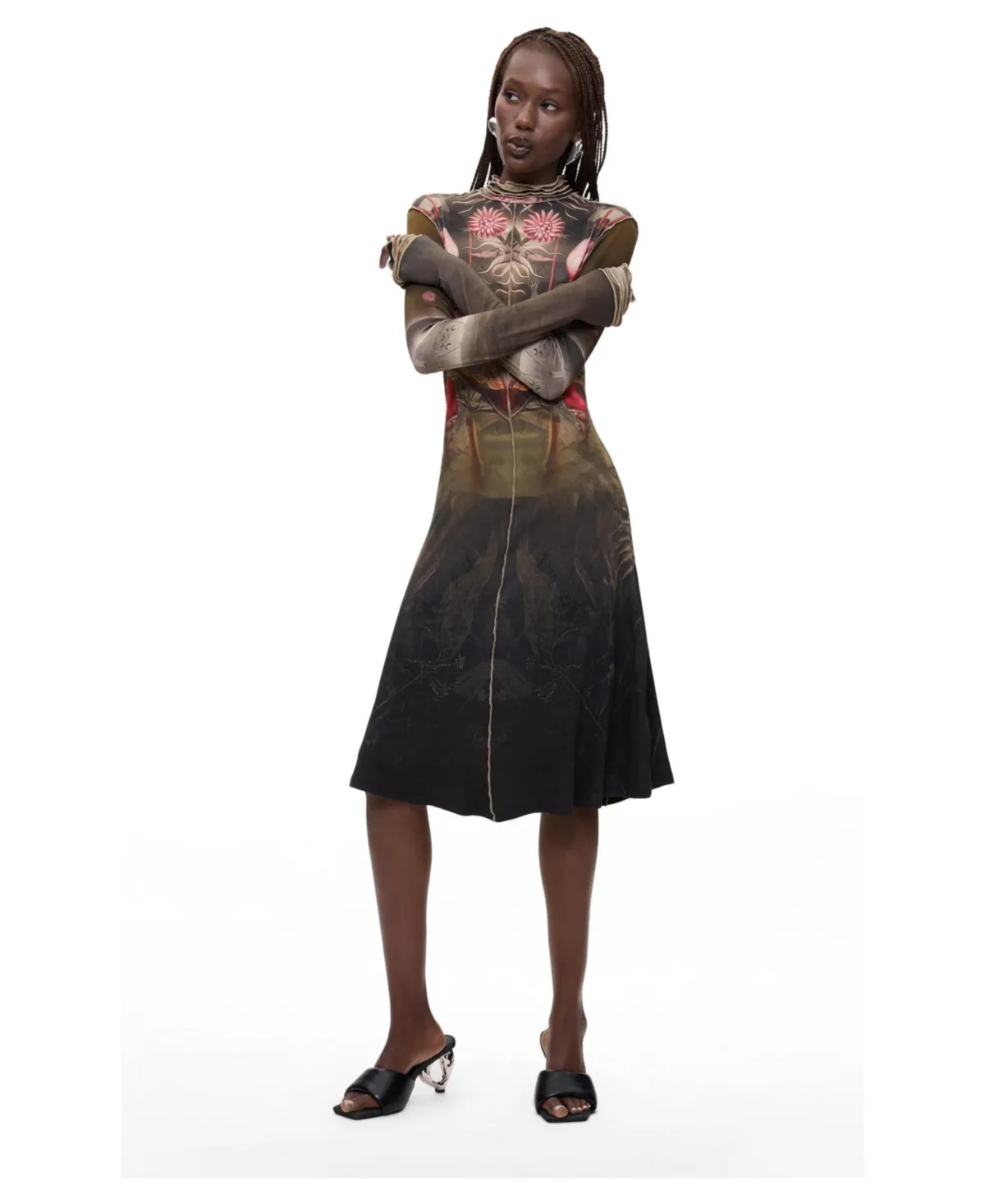 Long-Sleeve Floral A-Line Dress by Desigual