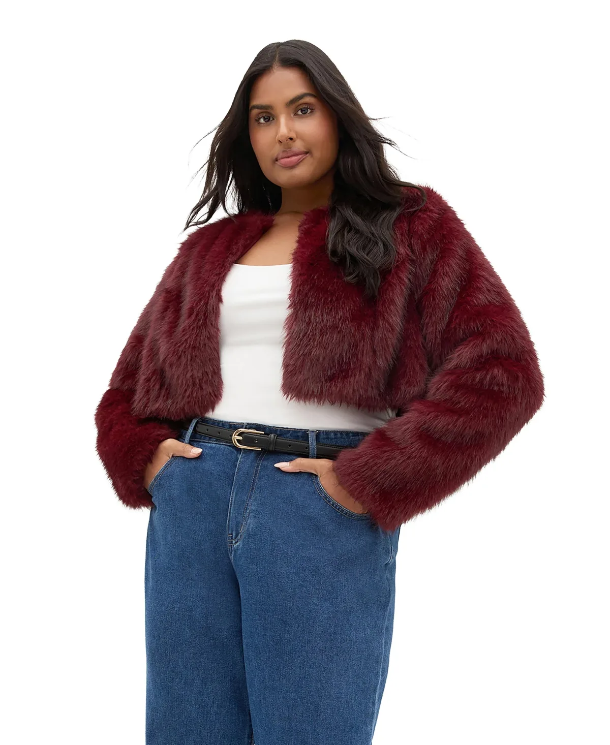 Angel Faux Fur Cropped Long-Sleeve Jacket by City Chic
