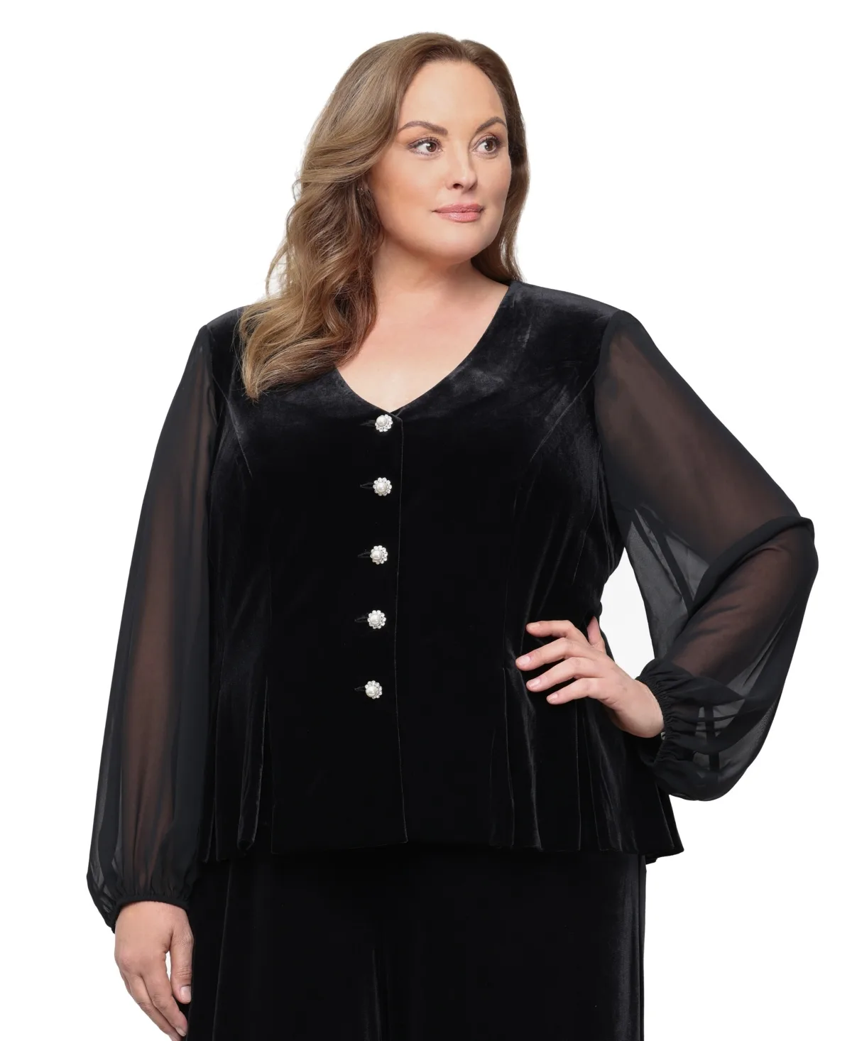 Velvet V-Neck 3/4-Sleeve Blouse by Alex Evenings