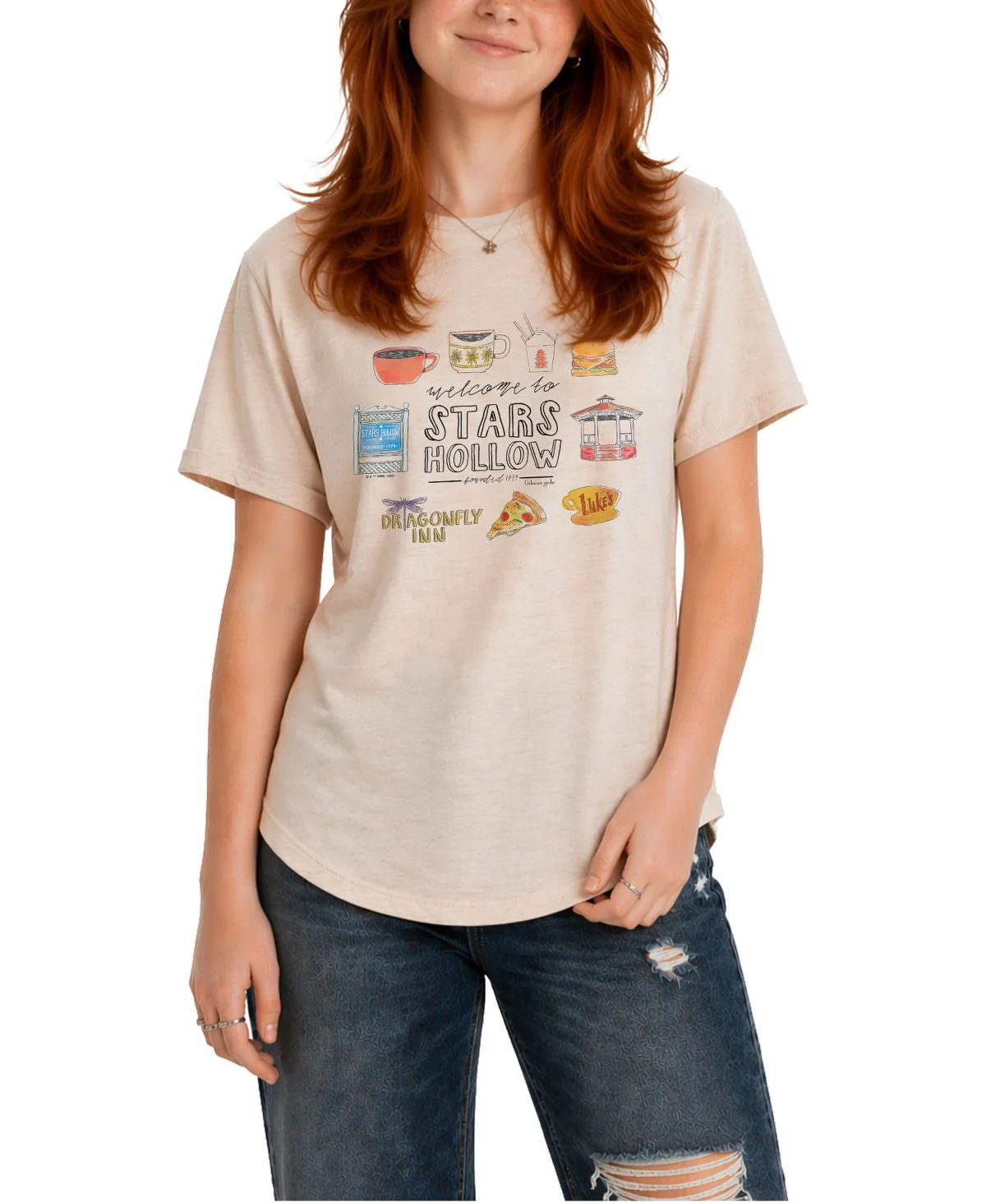 Stars Hollow Grid Relaxed Fit Graphic T-Shirt by Gilmore Girls