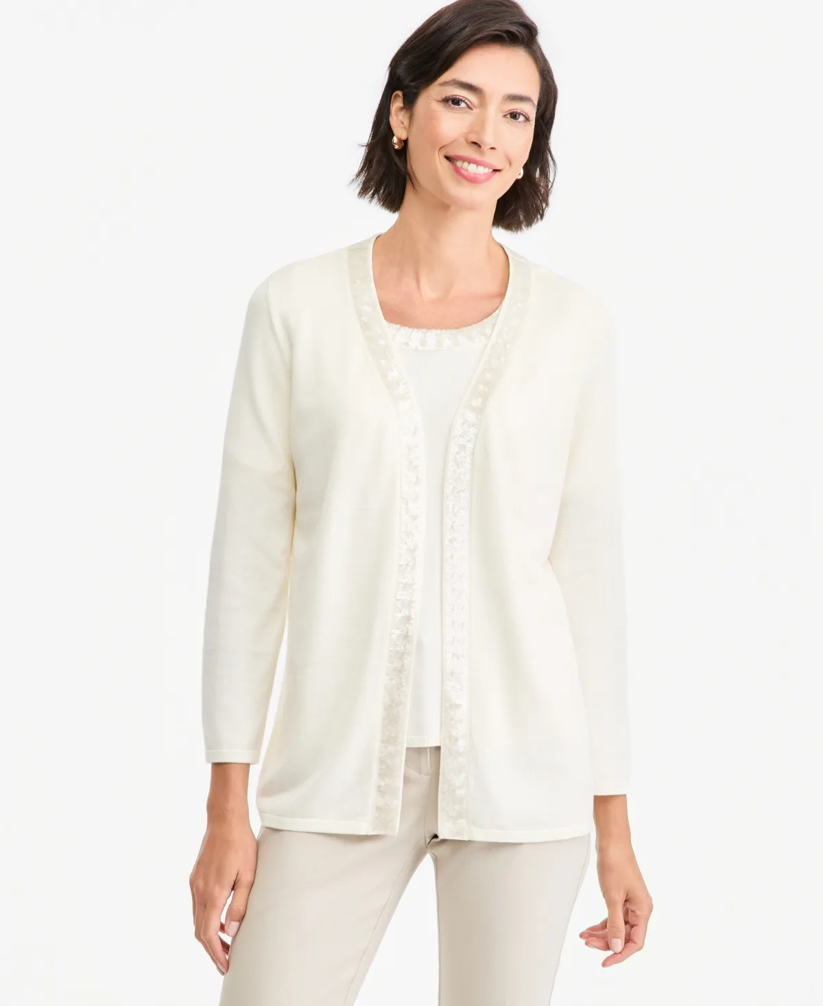 Embellished 3/4-Sleeve Cardigan by JM Collection