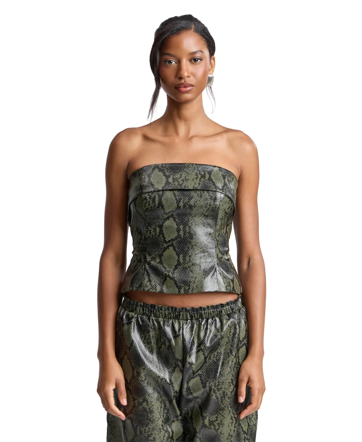 Faux Leather Strapless Snake Print Tube Top by Avec Les Filles