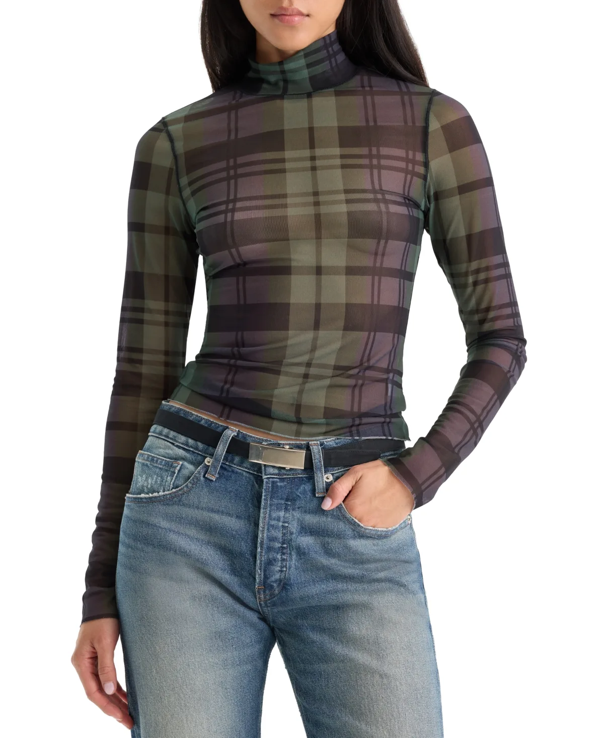 The Mesh Turtleneck Sheer Long-Sleeve Top by GOOD AMERICAN