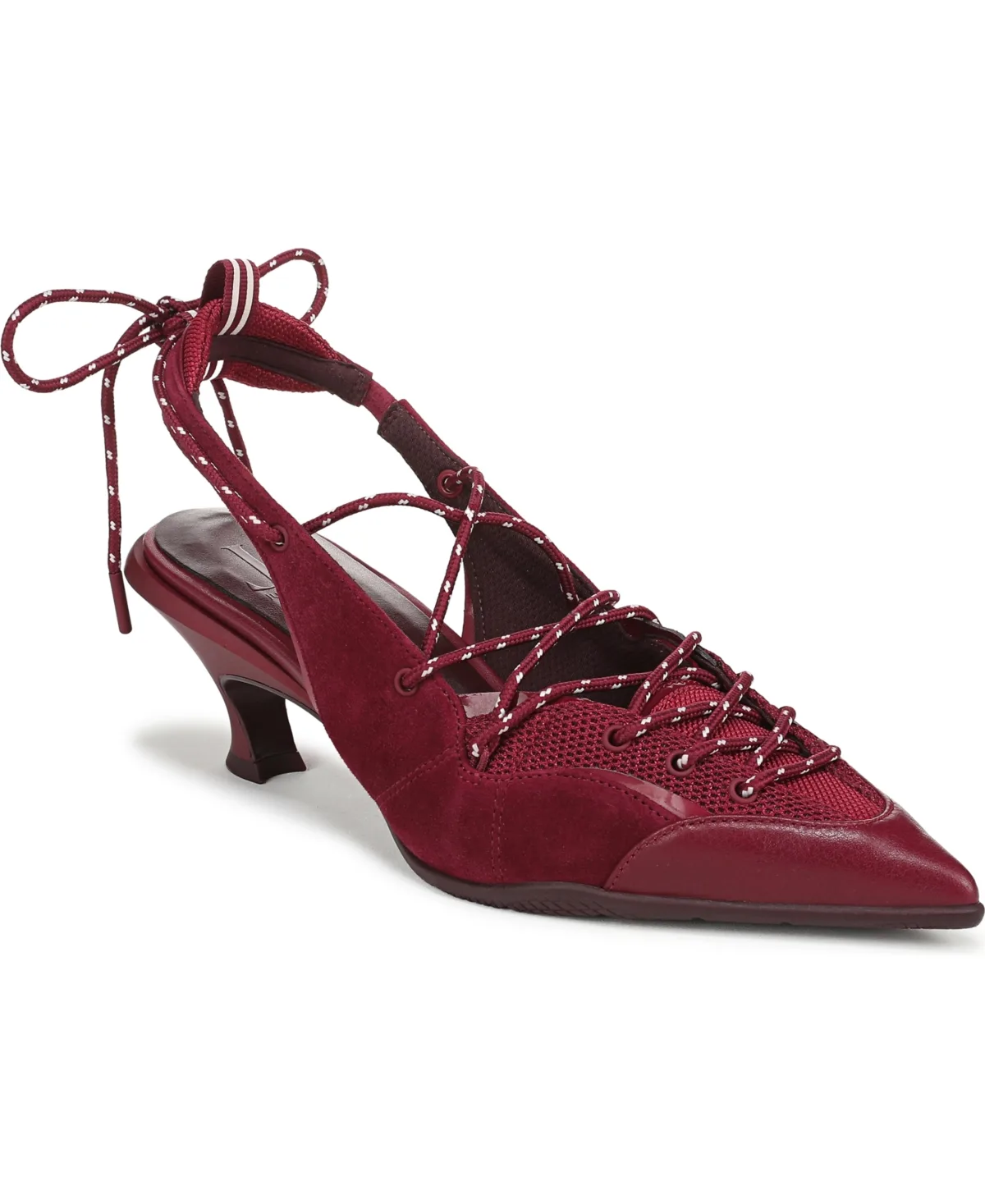 Zeva Lace-Up Slingback Kitten Heel Pumps - Wine Red - Mesh/Suede by Naturalizer