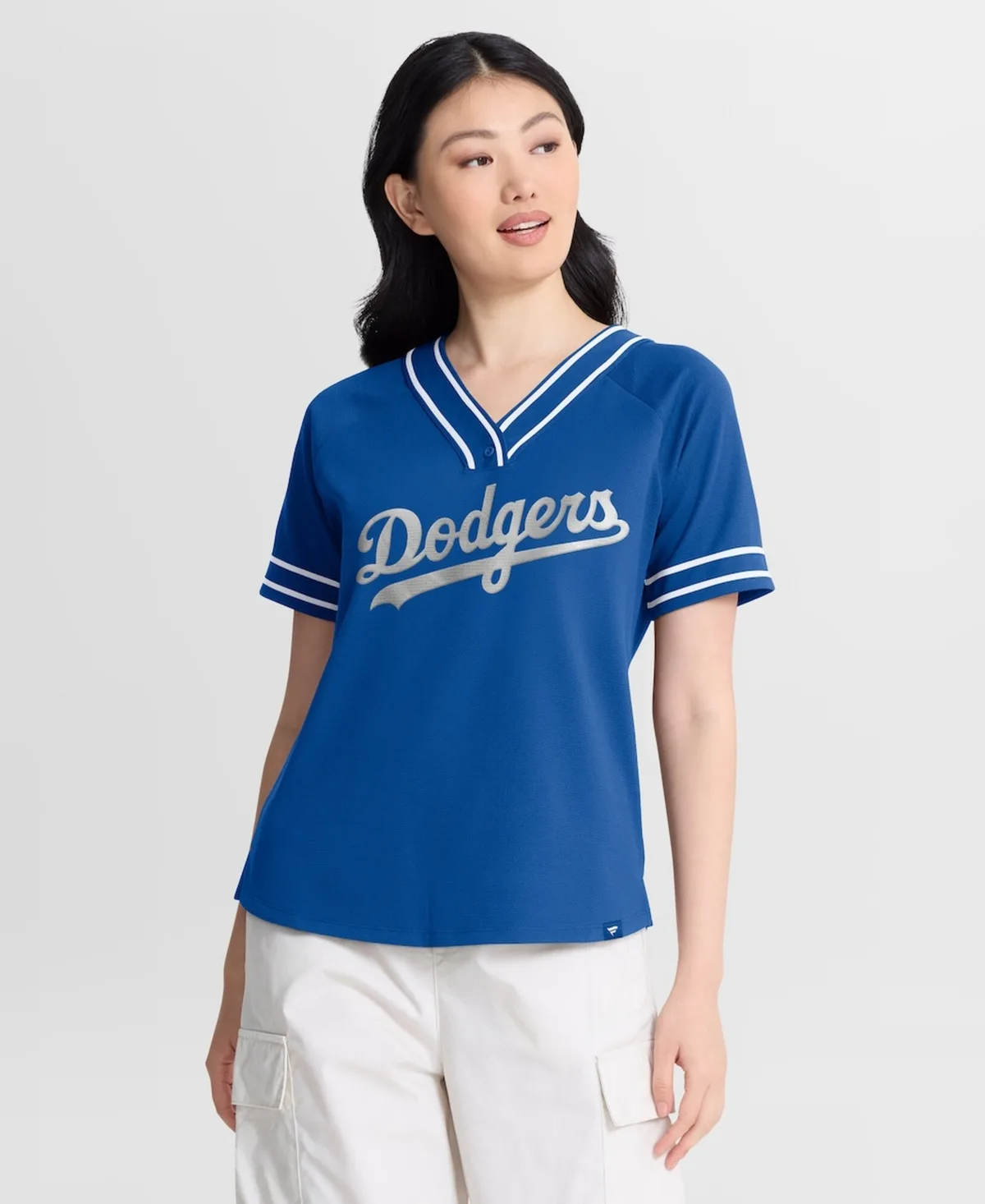 Royal Los Angeles Dodgers Diva Race Ahead Raglan V-Neck T-Shirt by Fanatics