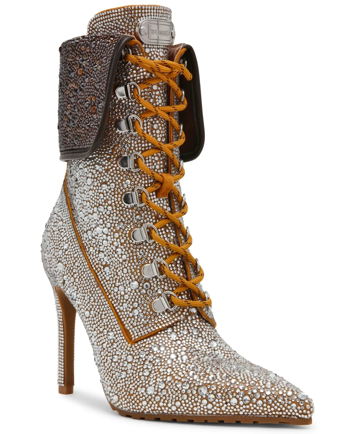 Morals-R Rhinestone Lace-Up Stiletto Work Booties by Steve Madden