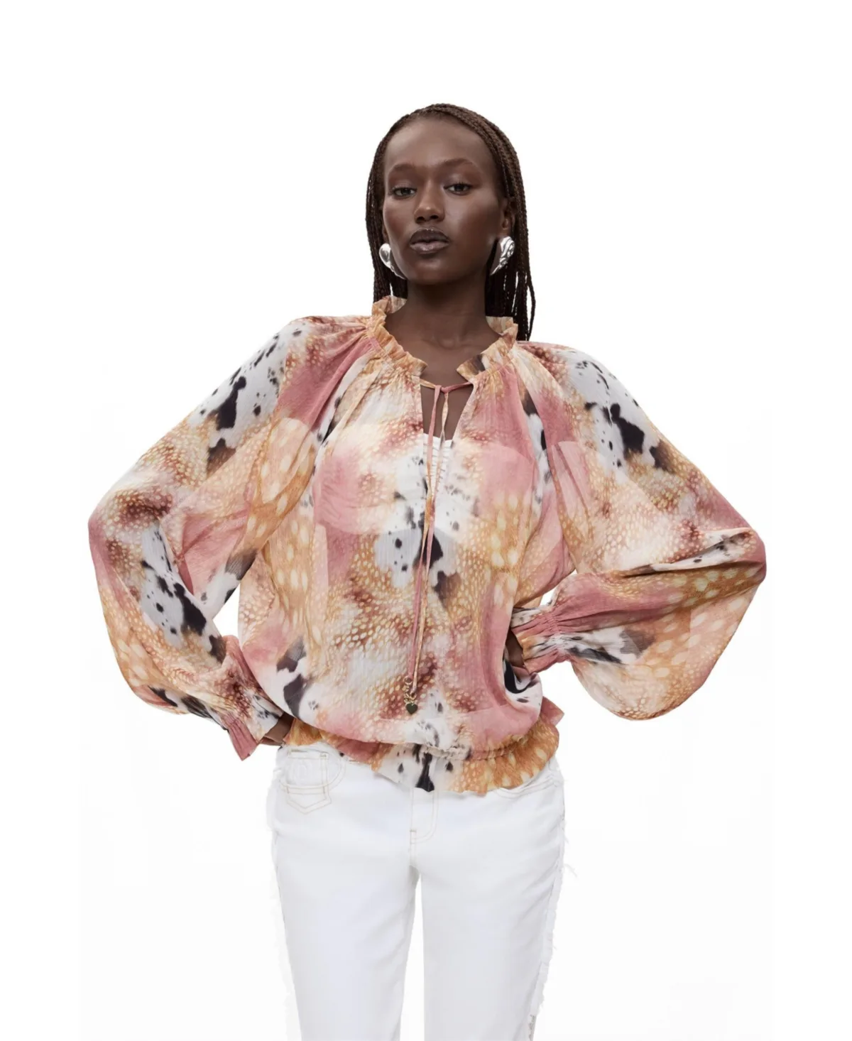 Printed Blouse with Drawstring by Desigual
