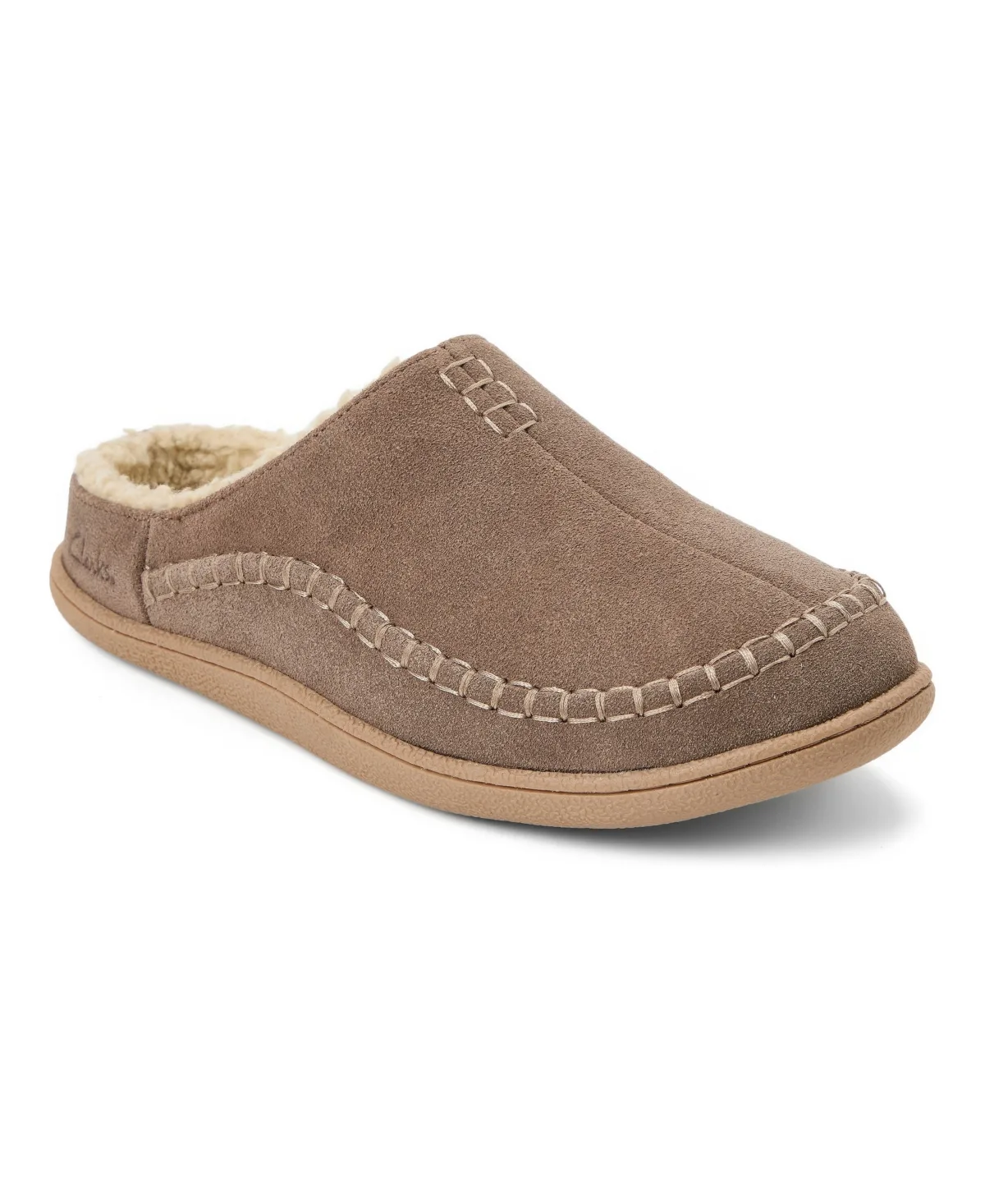 Suede Stitch Genuine Cow Suede Memory-Foam Clog Slippers