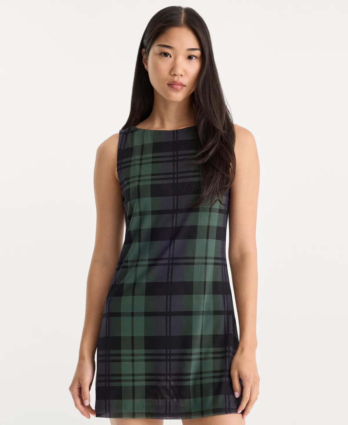 Mesh Plaid Mini Dress by GOOD AMERICAN
