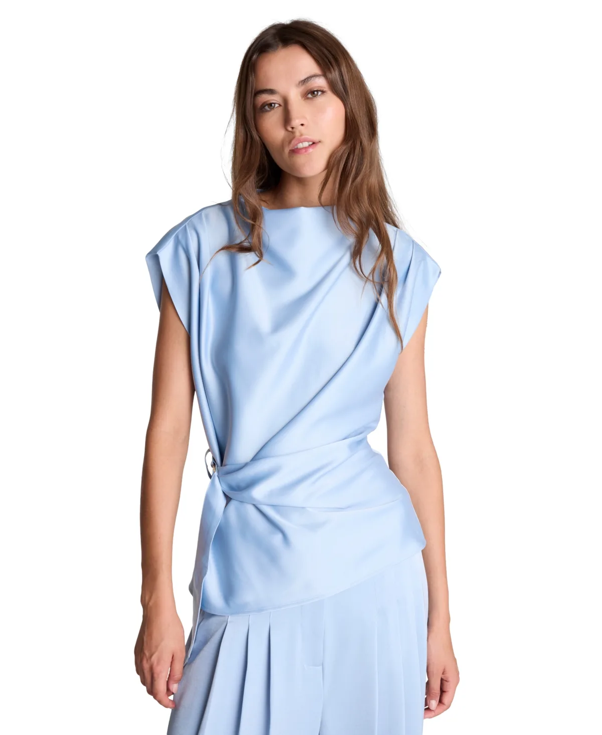 Satin Cowl Neck Belted Top