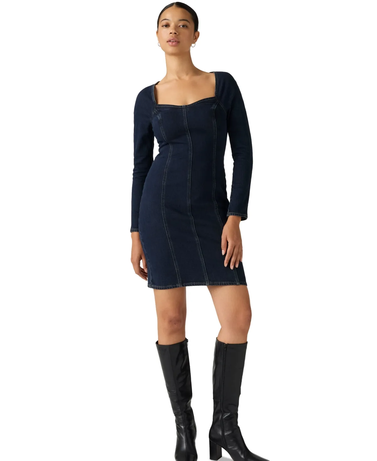 Long-Sleeve Sweetheart-Neck Denim Cocktail Dress by Levi's