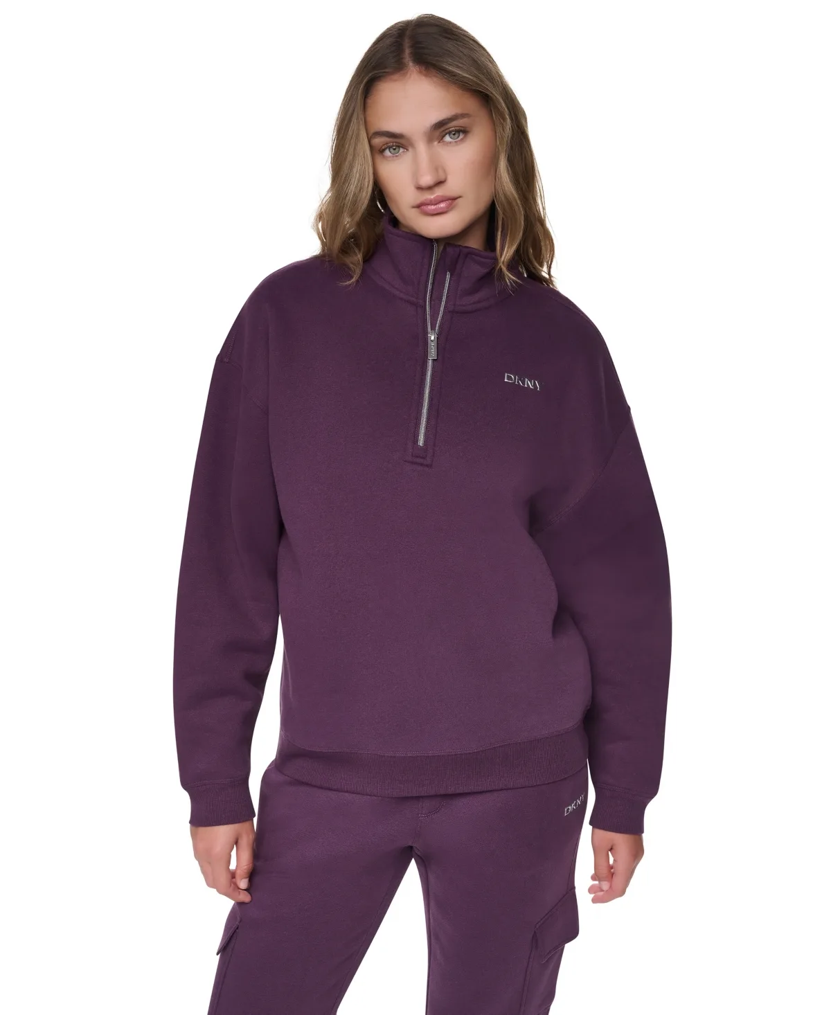 Metallic Bubble Logo Zipper Sweatshirt by DKNY
