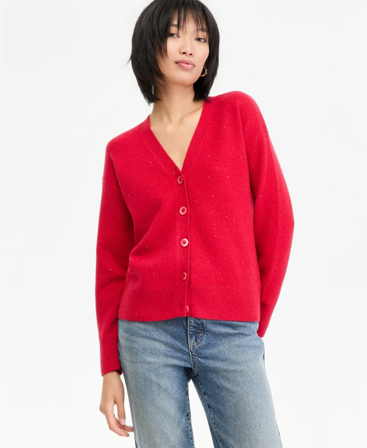 Roving Sequin Long-Sleeve V-Neck Cardigan by INC International Concepts