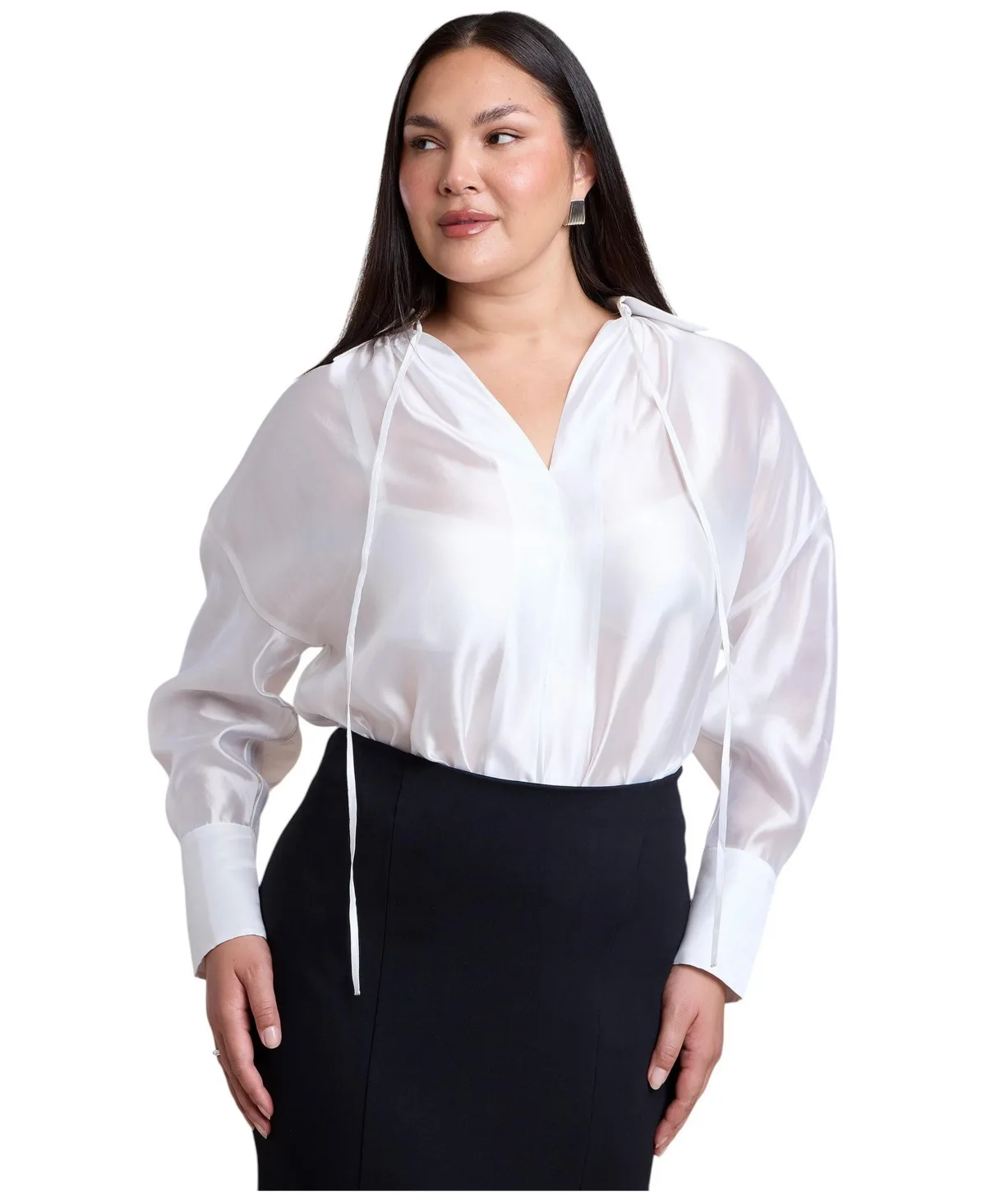 Sheer Oversized Long-Sleeve Blouse by Eloquii
