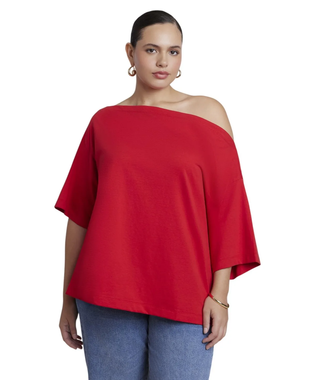 Slouchy Oversized Dropped-Shoulder Boat-Neck Tee by Eloquii