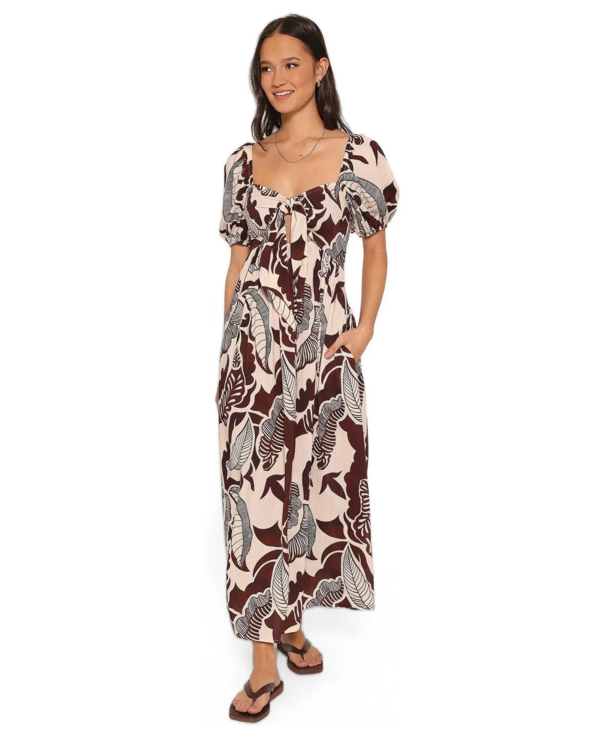 Kepner Square-Neck Puff-Sleeve Cut-Out Maxi Dress by Petal and Pup