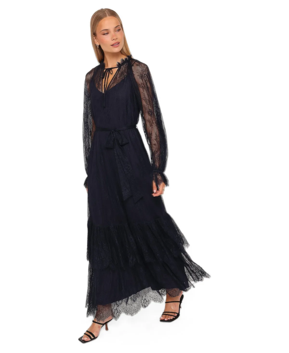 Marnelle Lace Long-Sleeve V-Neck Maxi Dress by Petal and Pup