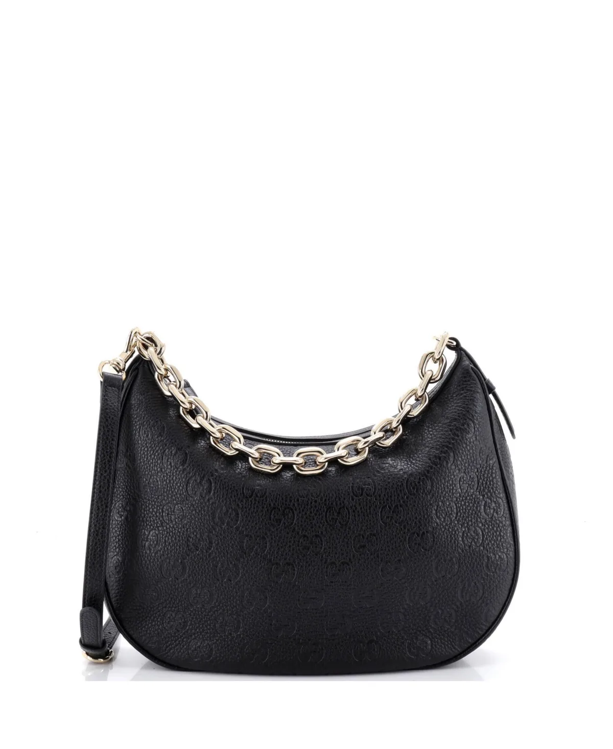 Pre-Owned Gucci Large Emblem Half Moon Shoulder Bag GG Embossed Leather by Gucci