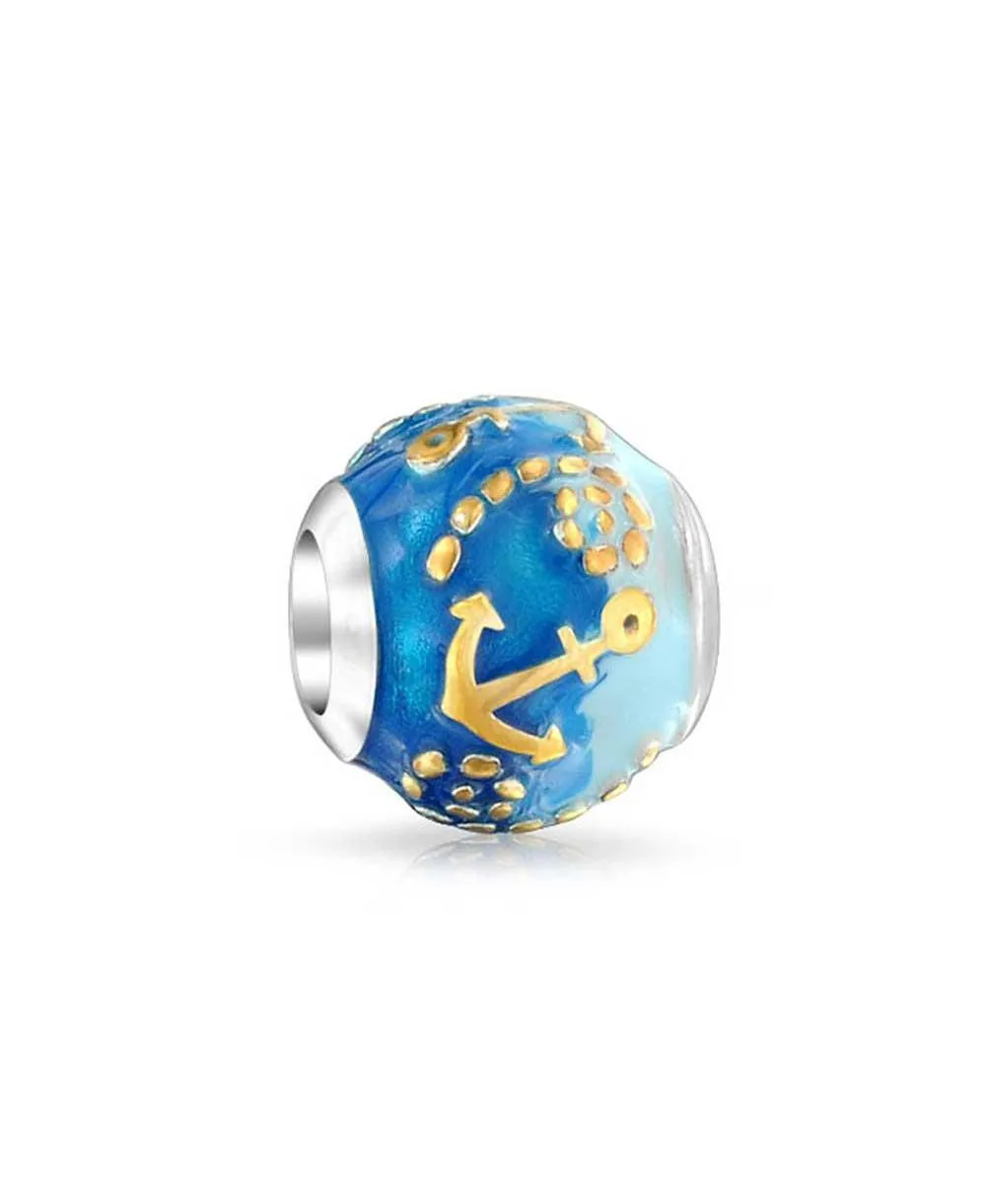 Tropical Ocean Anchor Charm Bead in Sterling Silver with Gold Plating by Bling Jewelry
