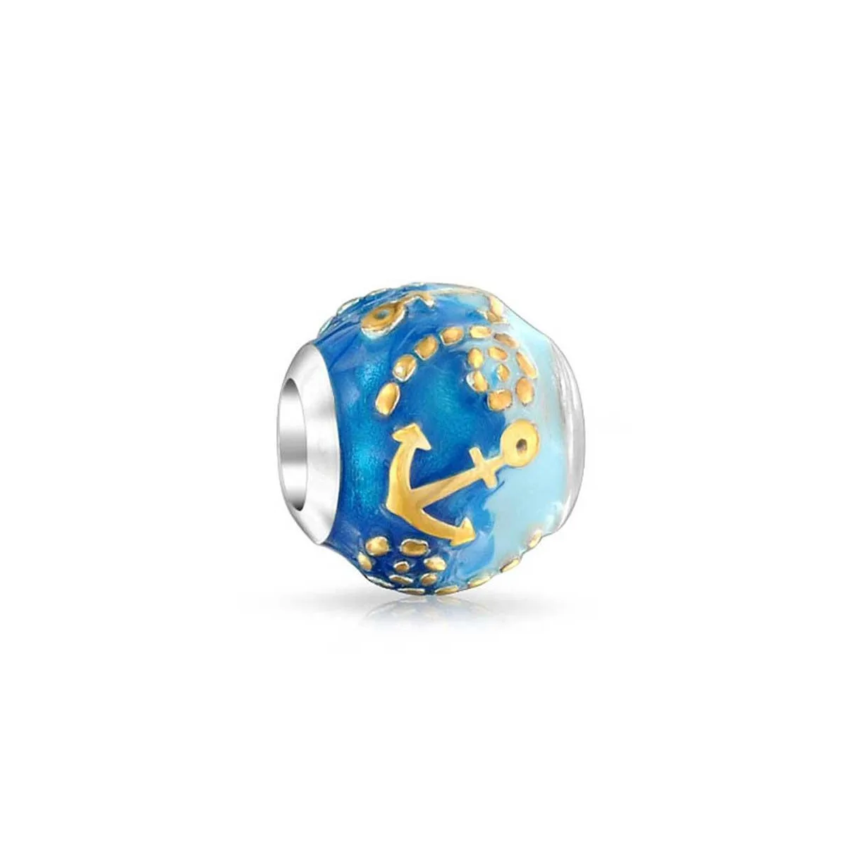 Tropical Ocean Anchor Charm Bead in Sterling Silver with Gold Plating by Bling Jewelry