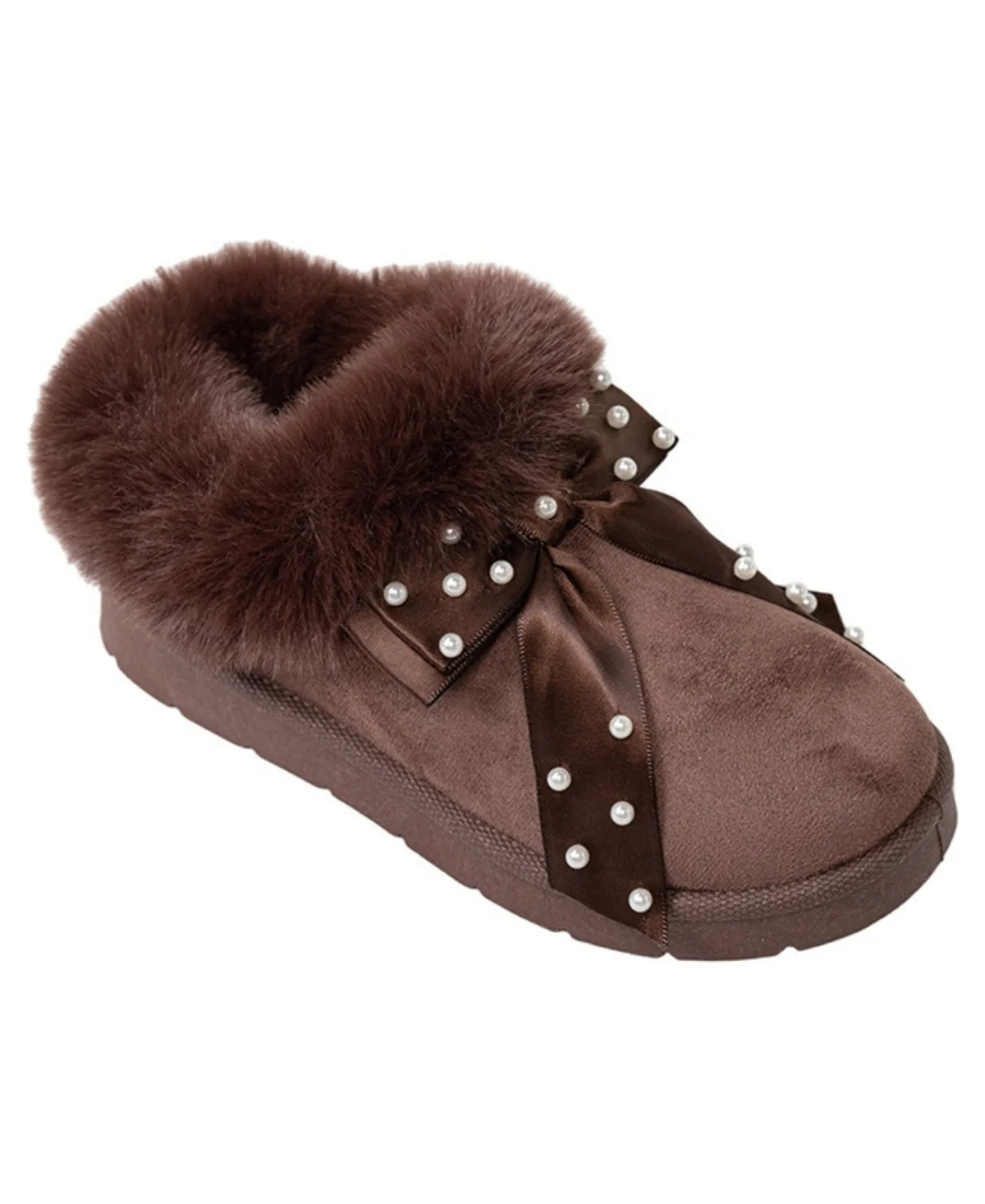 Cozy Clog with Pearl Bow Faux Fur Lining Slippers by bebe
