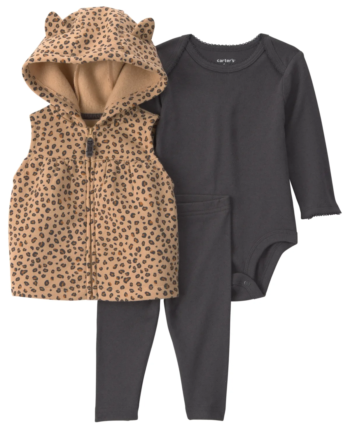 Leopard-Print Long-Sleeve Hooded Vest, Bodysuit and Leggings, 3-Piece Set by Carter's