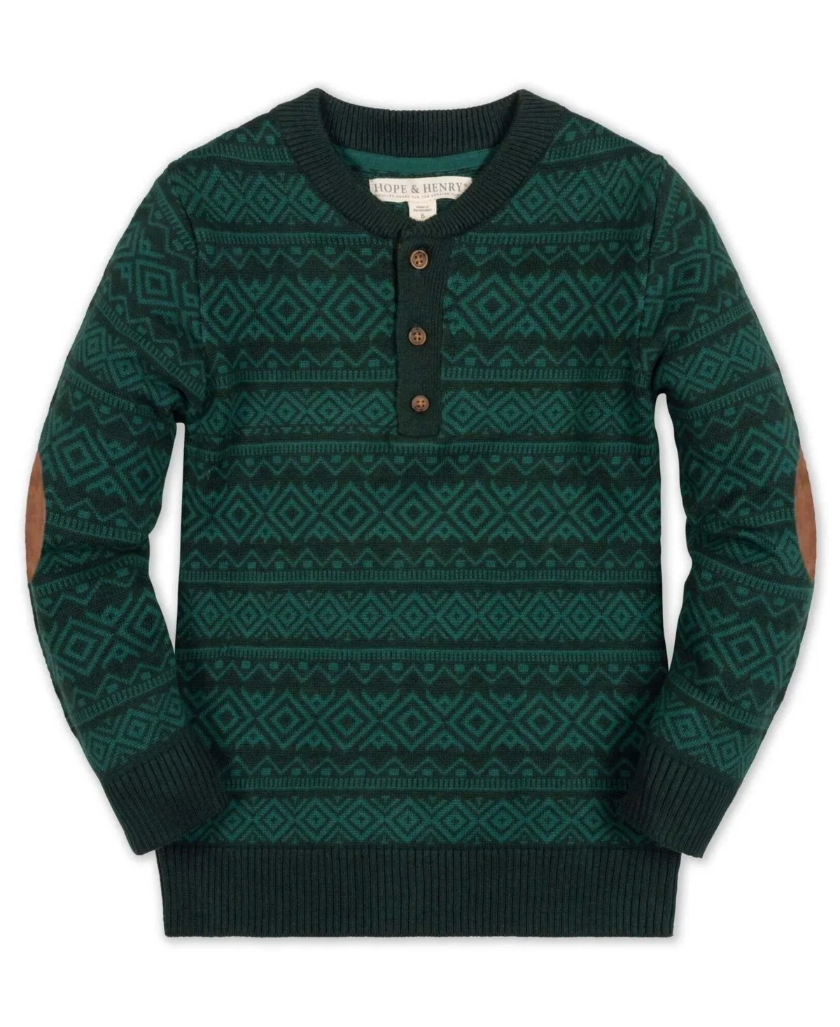 Cotton Henley Sweater with Faux Suede Elbow Patches by Hope & Henry