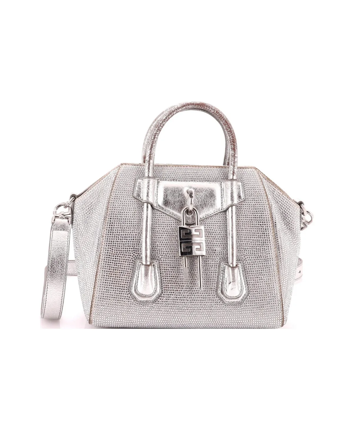 Pre-Owned Givenchy Mini Antigona Lock Bag Crystal Embellished Satin by GIVENCHY