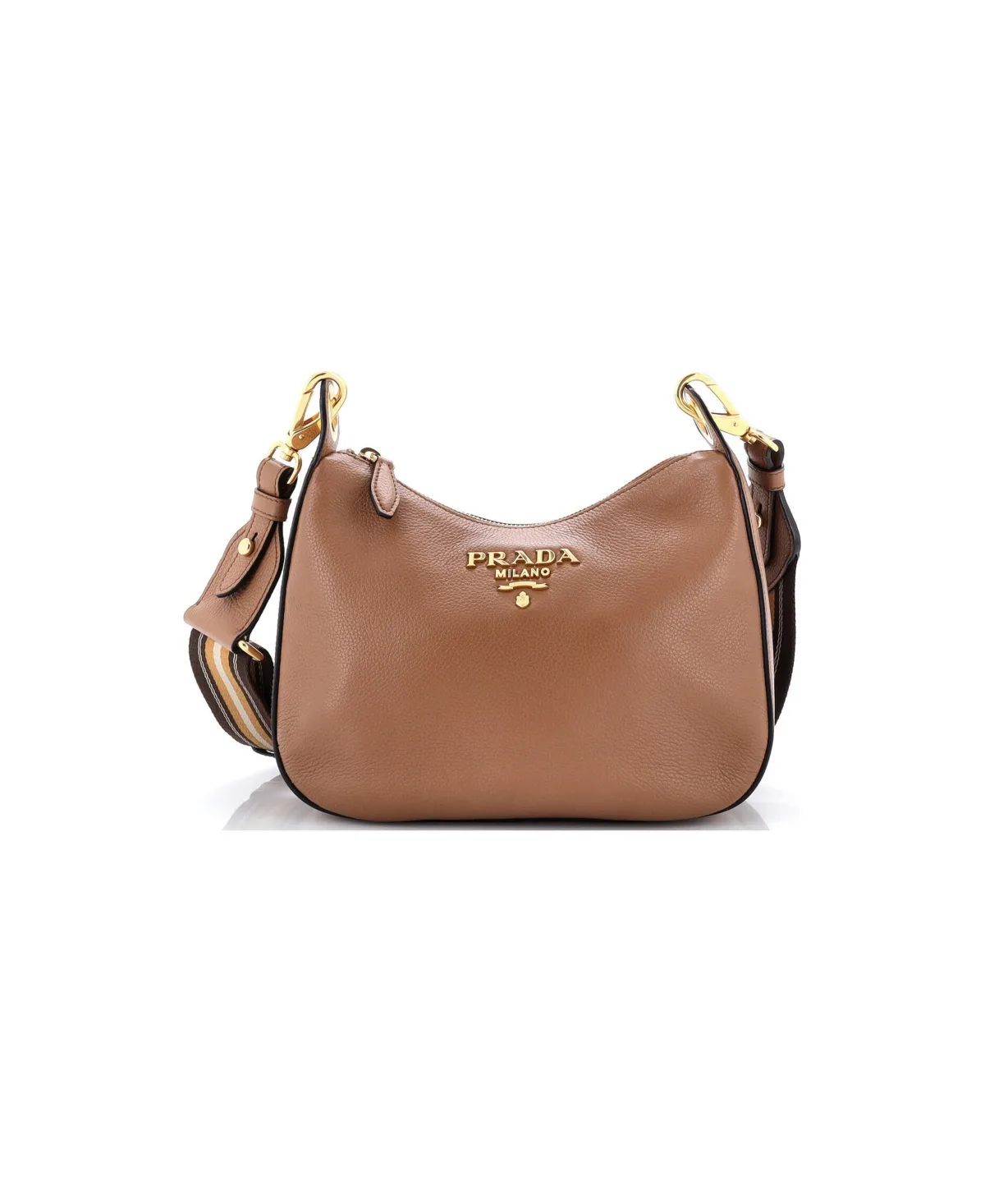 Pre-Owned Prada Small Striped Strap Zip Hobo Vitello Phenix by Prada