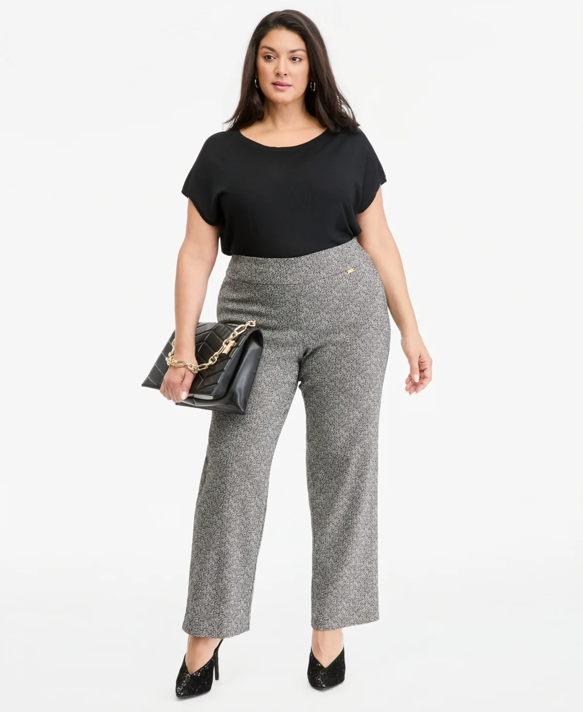 Jacquard Straight Herringbone Pull-On Pants by INC International Concepts