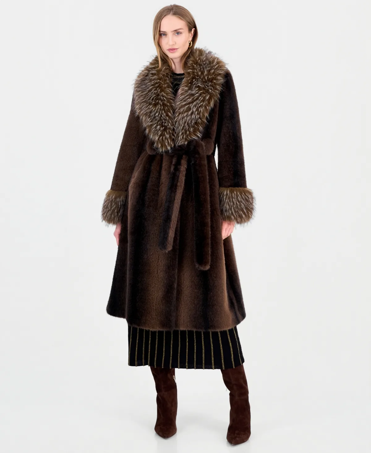 Speckled Jones Faux Fur Wrap Coat with Oversized Lapel by Elie Tahari