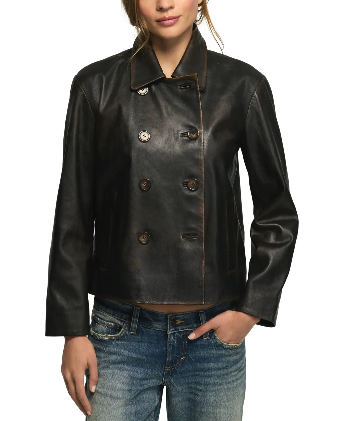 Double Breasted Leather Jacket by Lucky Brand
