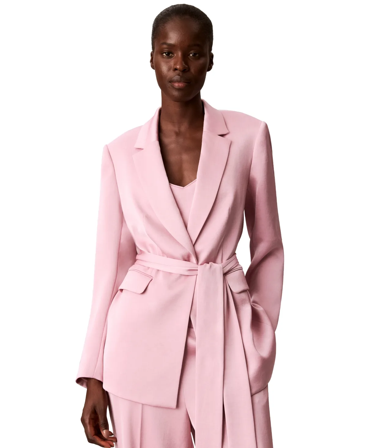 Tie Waist Smoking Jacket Double-Face Satin Blazer
